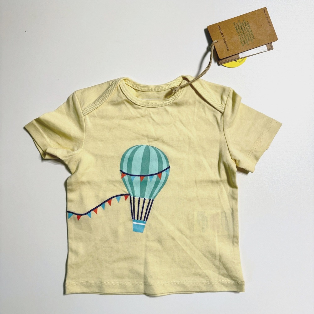 Mountain Warehouse T-Shirt Baby 6-9M Yellow Hot Air Balloon Organic Cotton
